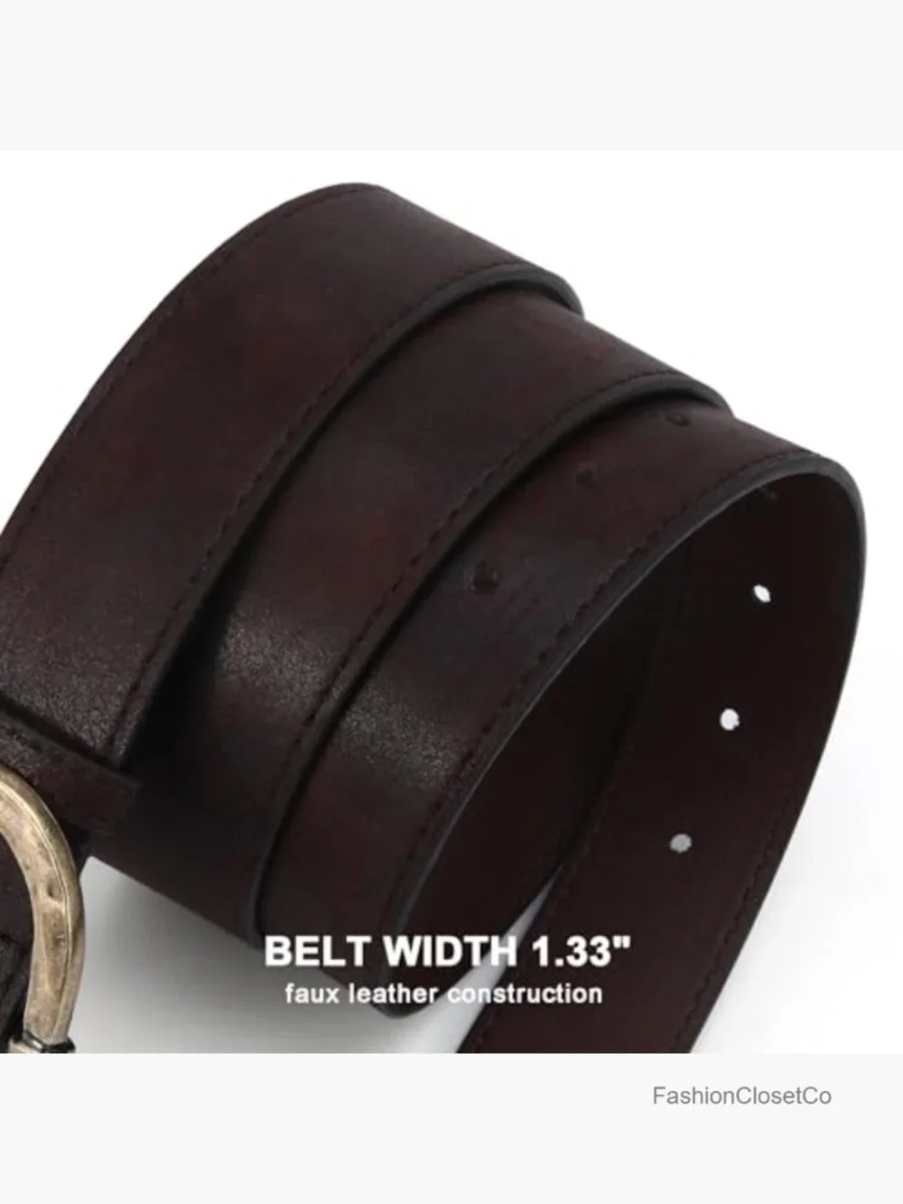 Faux Leather Western Belt with Vintage Buckle for Women